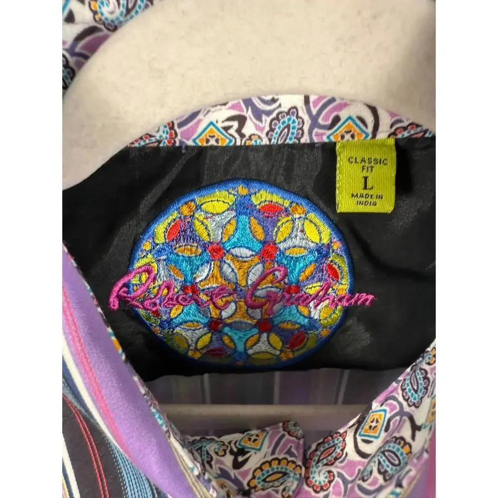 Robert Graham Multicolor Stripe Flip Cuff Dress Shirt Large - Picture 2 of 6